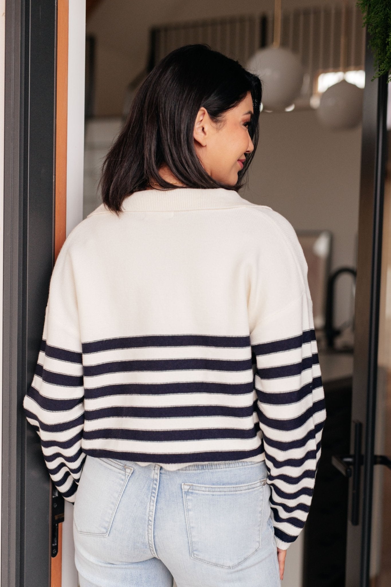 Memorable Moments Striped Sweater in White (Online Exclusive) - Uptown Boutique Ramona