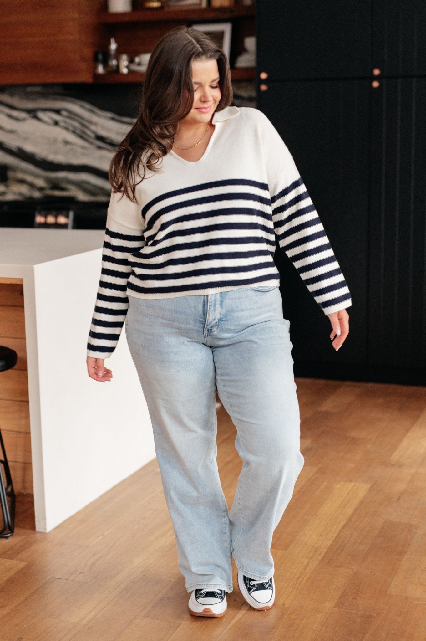 Memorable Moments Striped Sweater in White (Online Exclusive) - Uptown Boutique Ramona