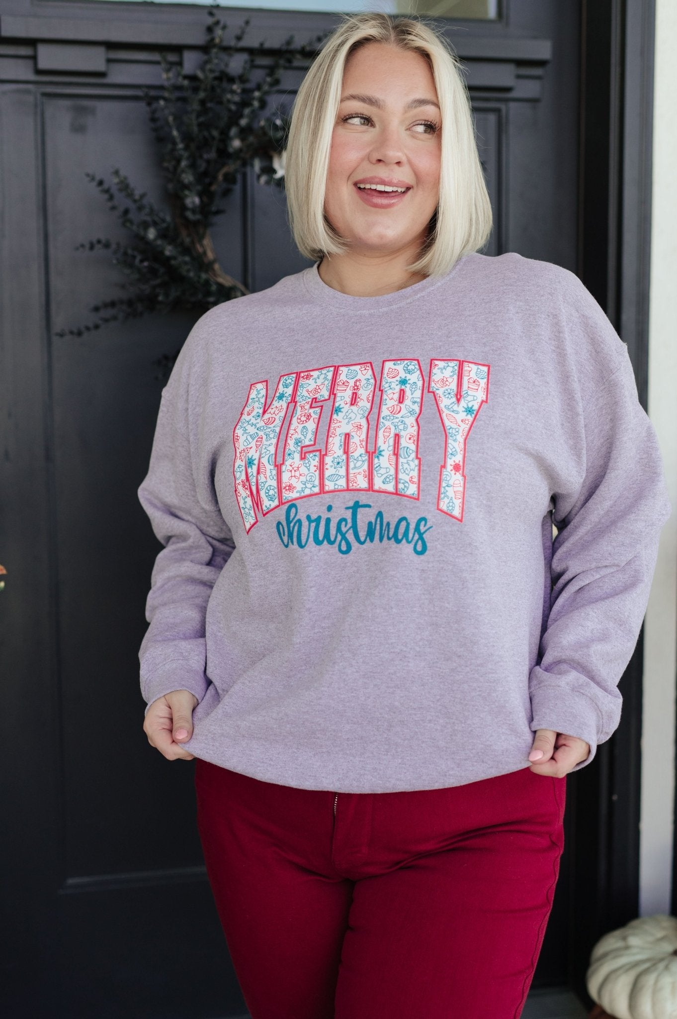 Merry Christmas Sweatshirt in Grey (Online Exclusive) - Uptown Boutique Ramona