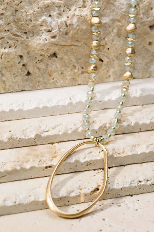Metal Oval and Glass Bead Necklace - Uptown Boutique Ramona