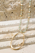 Metal Oval and Glass Bead Necklace - Uptown Boutique Ramona