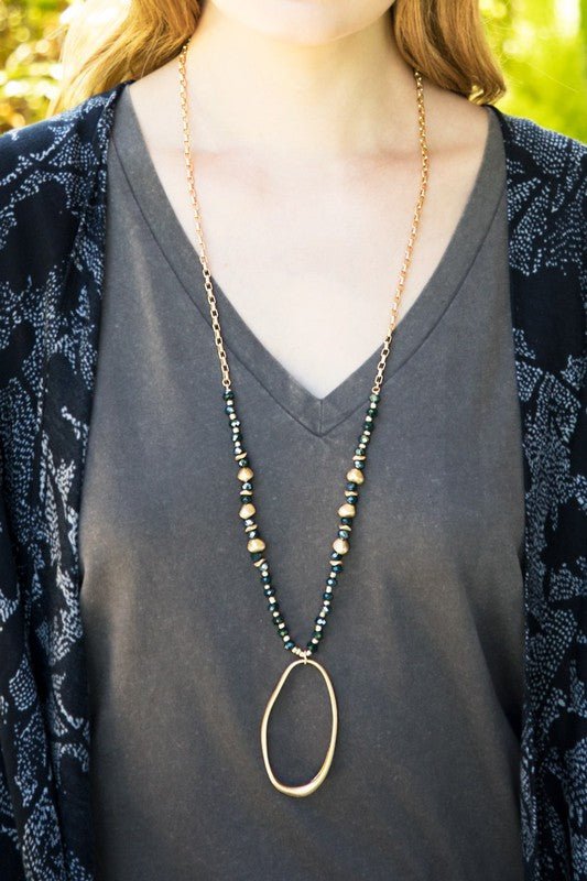 Metal Oval and Glass Bead Necklace - Uptown Boutique Ramona