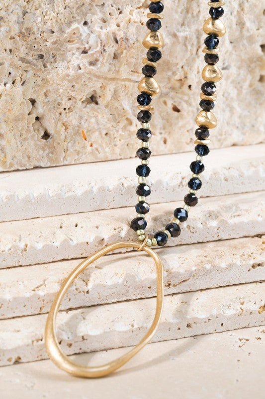 Metal Oval and Glass Bead Necklace - Uptown Boutique Ramona