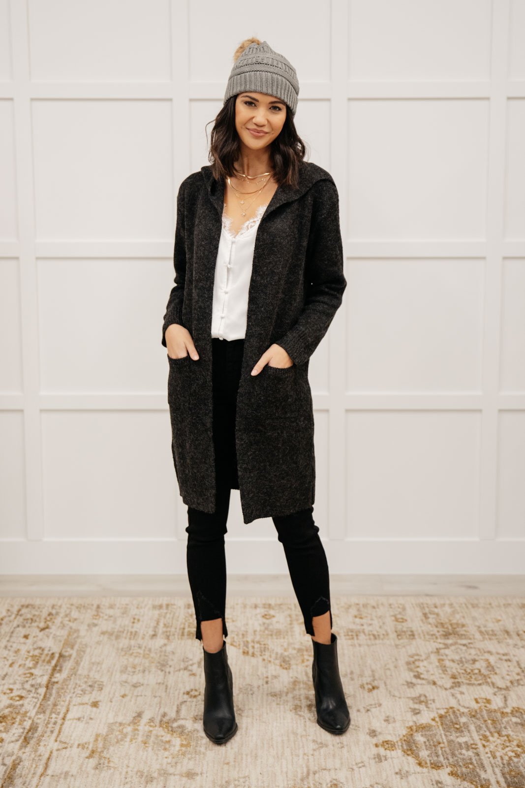 Mila Cardigan in Charcoal (Online Exclusive) - Uptown Boutique Ramona