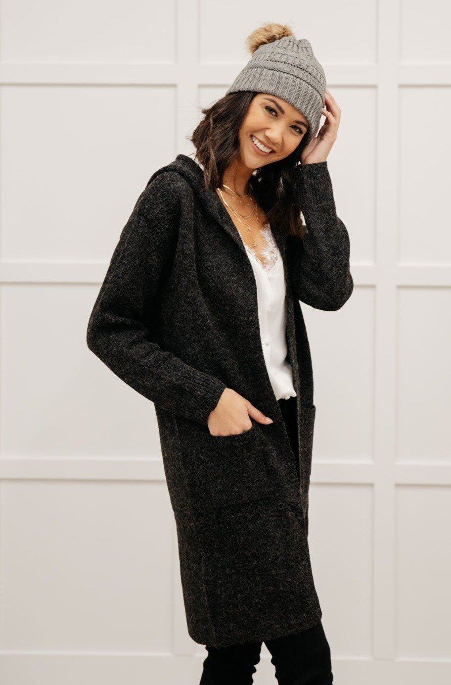 Mila Cardigan in Charcoal (Online Exclusive) - Uptown Boutique Ramona