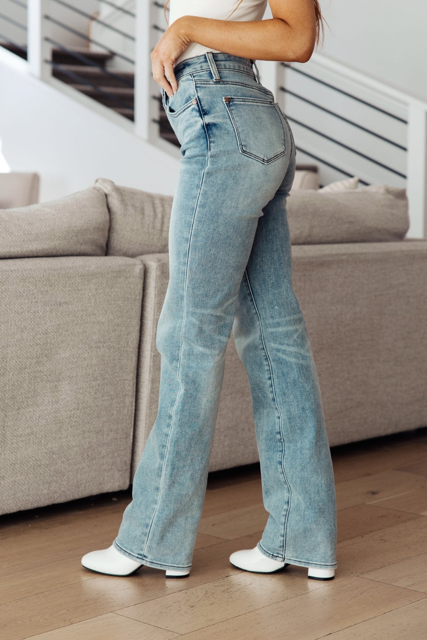 Miranda High Rise Plaid Cuff Vintage Straight Jeans (Online Exclusive) - Uptown Boutique Ramona