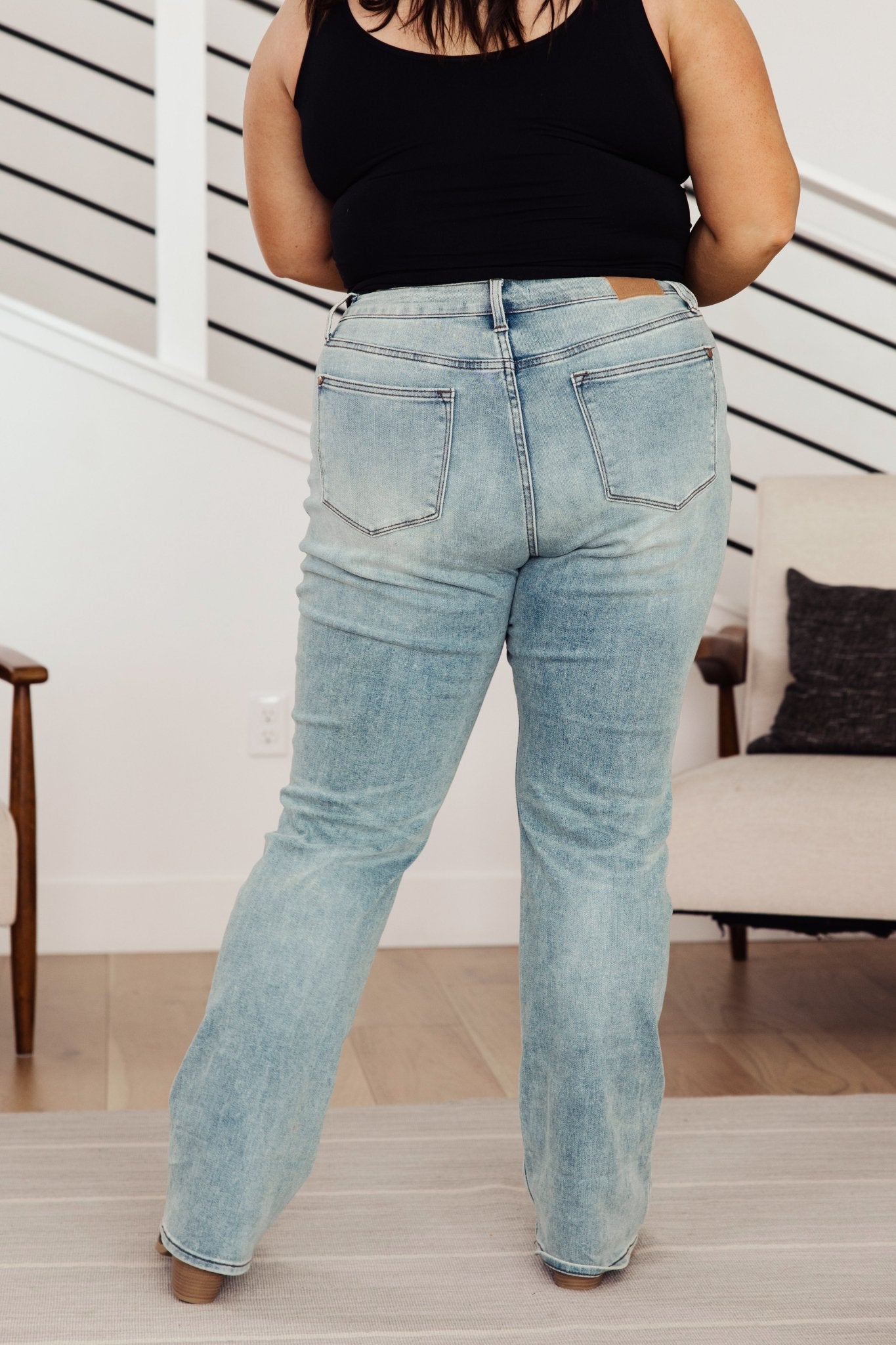 Miranda High Rise Plaid Cuff Vintage Straight Jeans (Online Exclusive) - Uptown Boutique Ramona