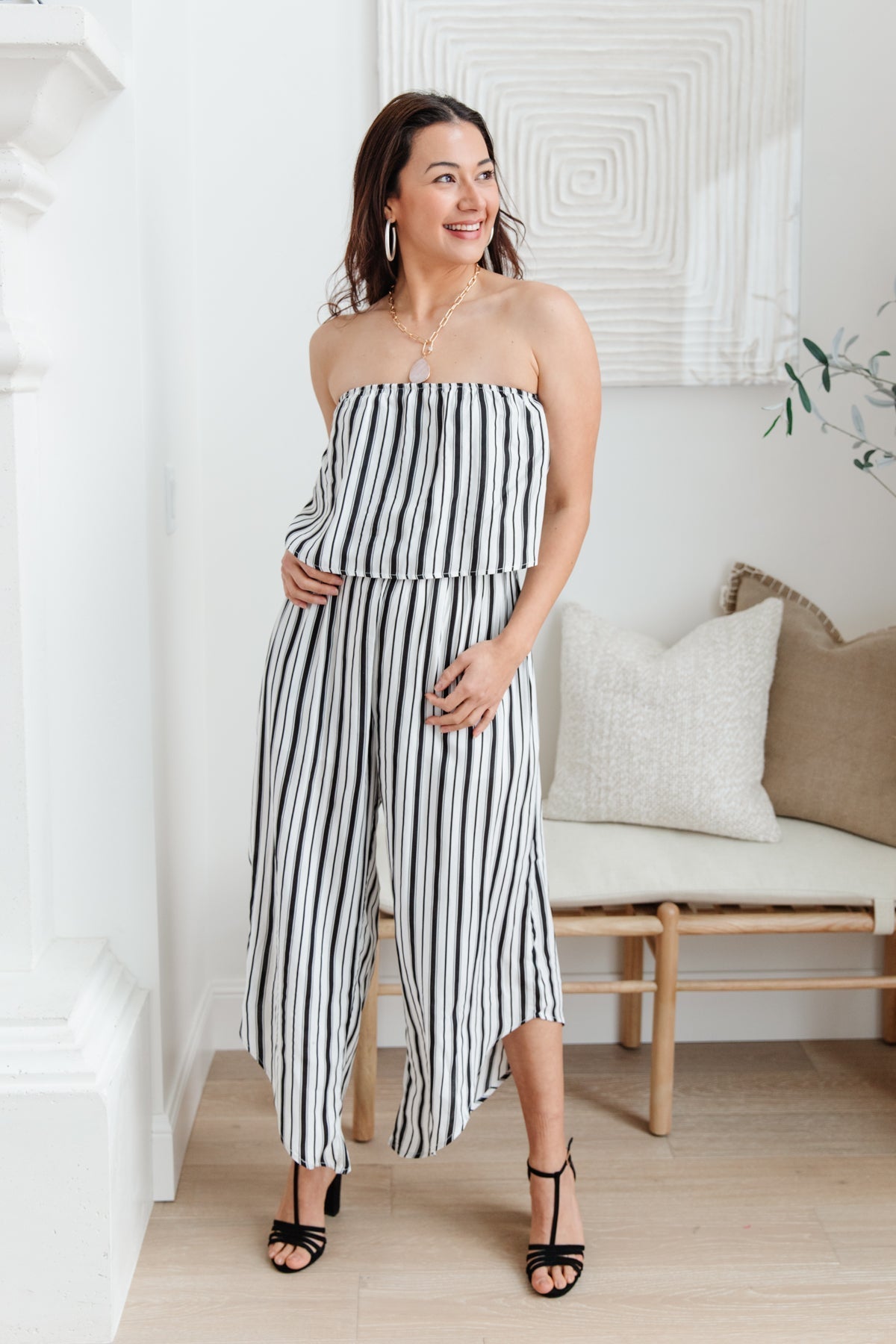 Modern Stripes Sleeveless Jumpsuit (Online Exclusive) - Uptown Boutique Ramona