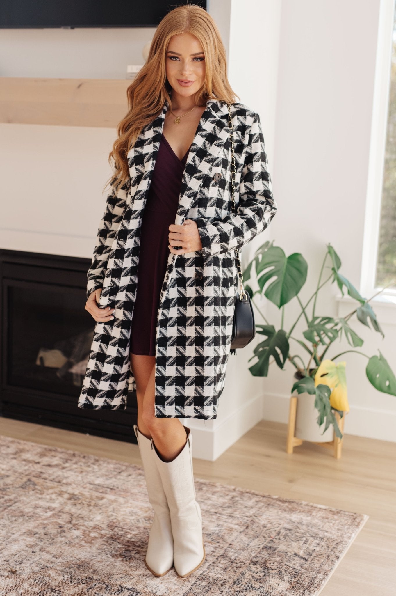 Monochromatic Moment Plaid Coat (Online Exclusive) - Uptown Boutique Ramona