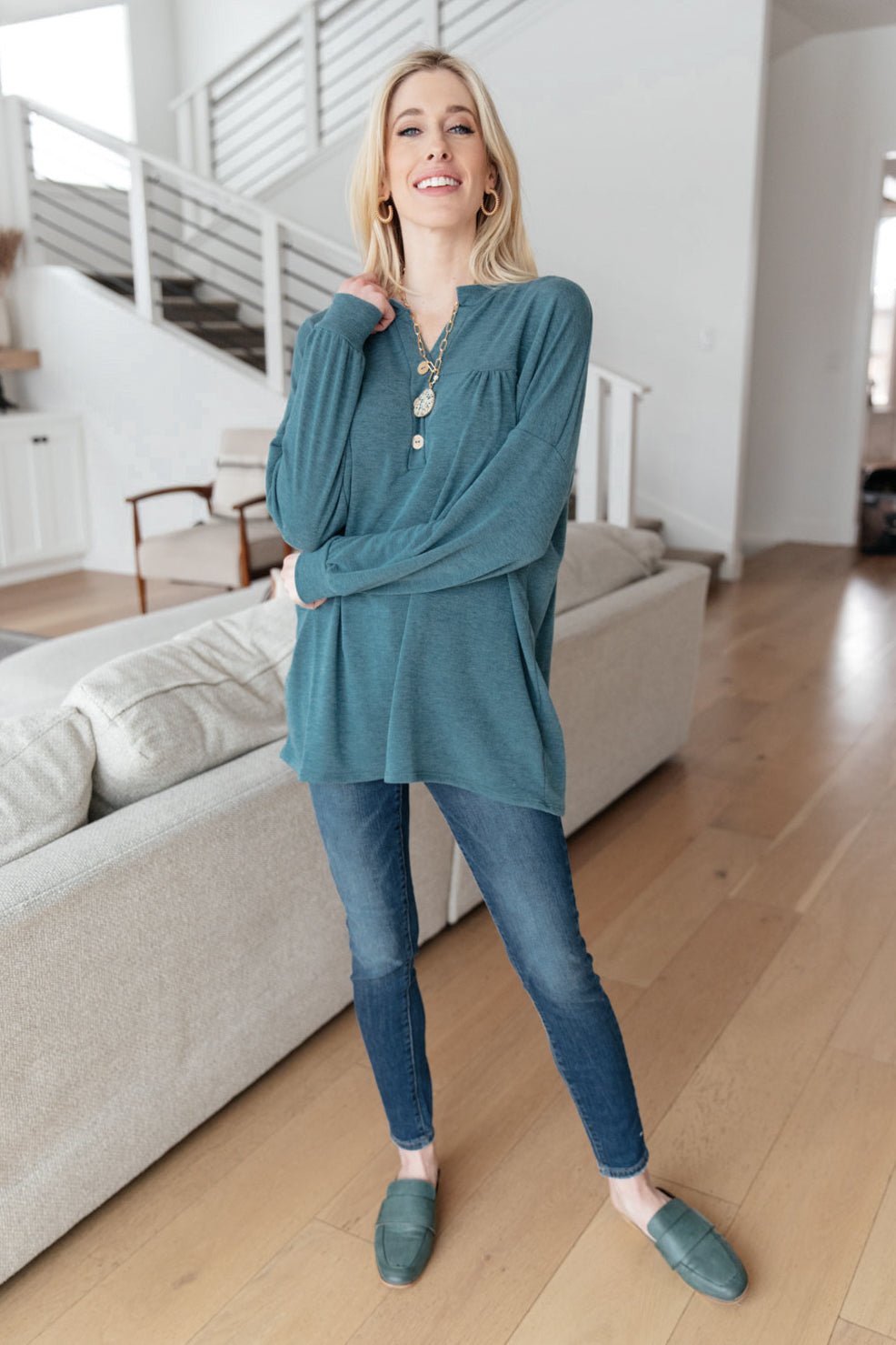 Moon Bay Top In Blue (Online Exclusive) - Uptown Boutique Ramona