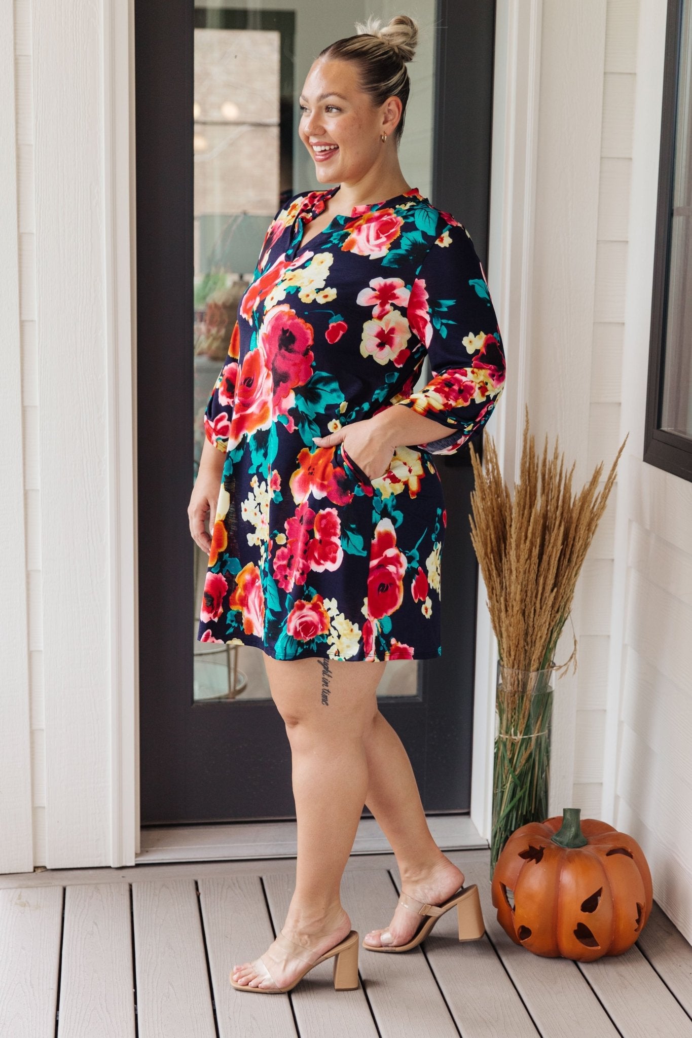 Moonlit Garden Floral Midi Dress (Online Exclusive) - Uptown Boutique Ramona