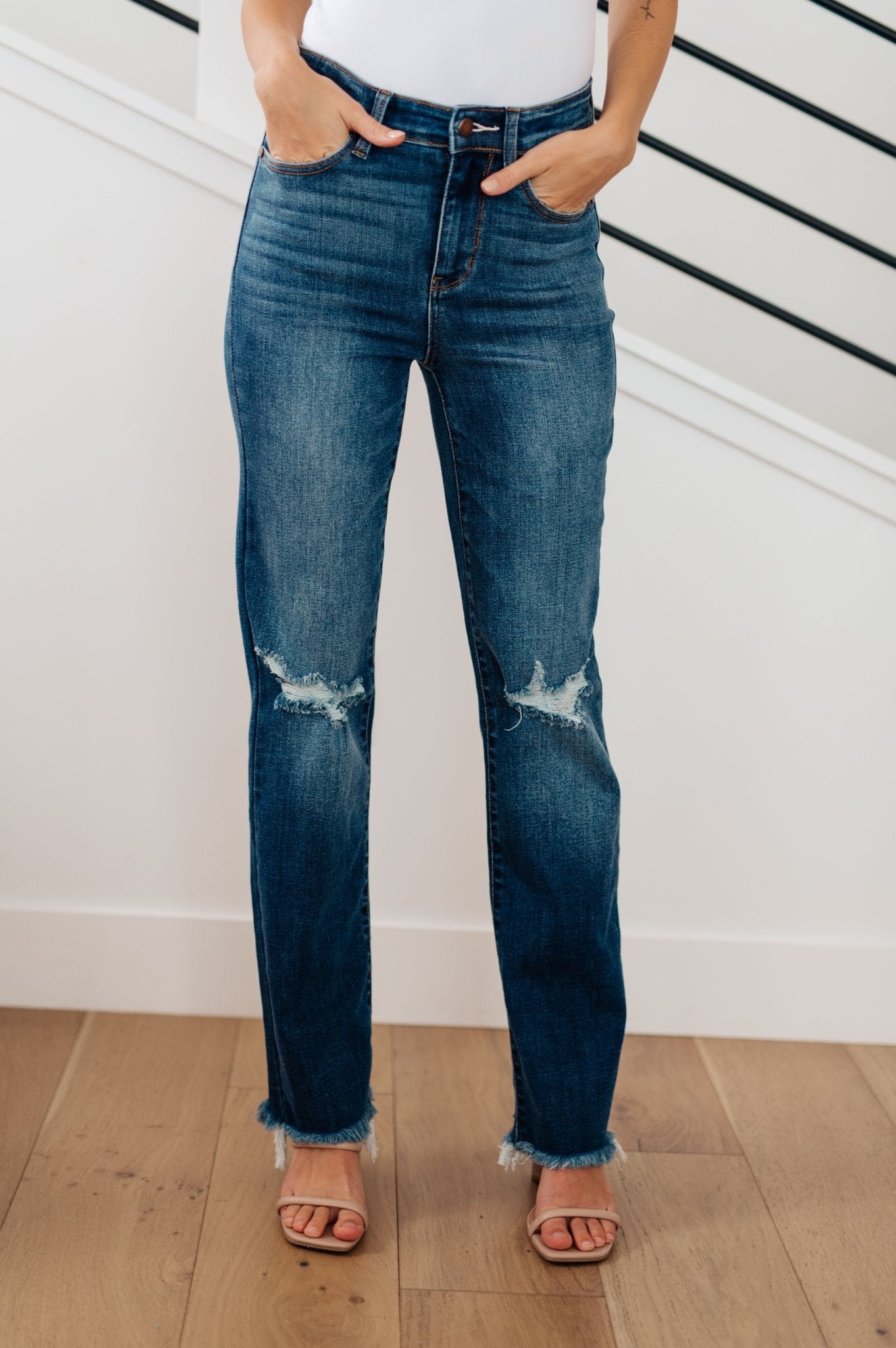 Morgan High Rise Distressed Straight Jeans (Online Exclusive) - Uptown Boutique Ramona