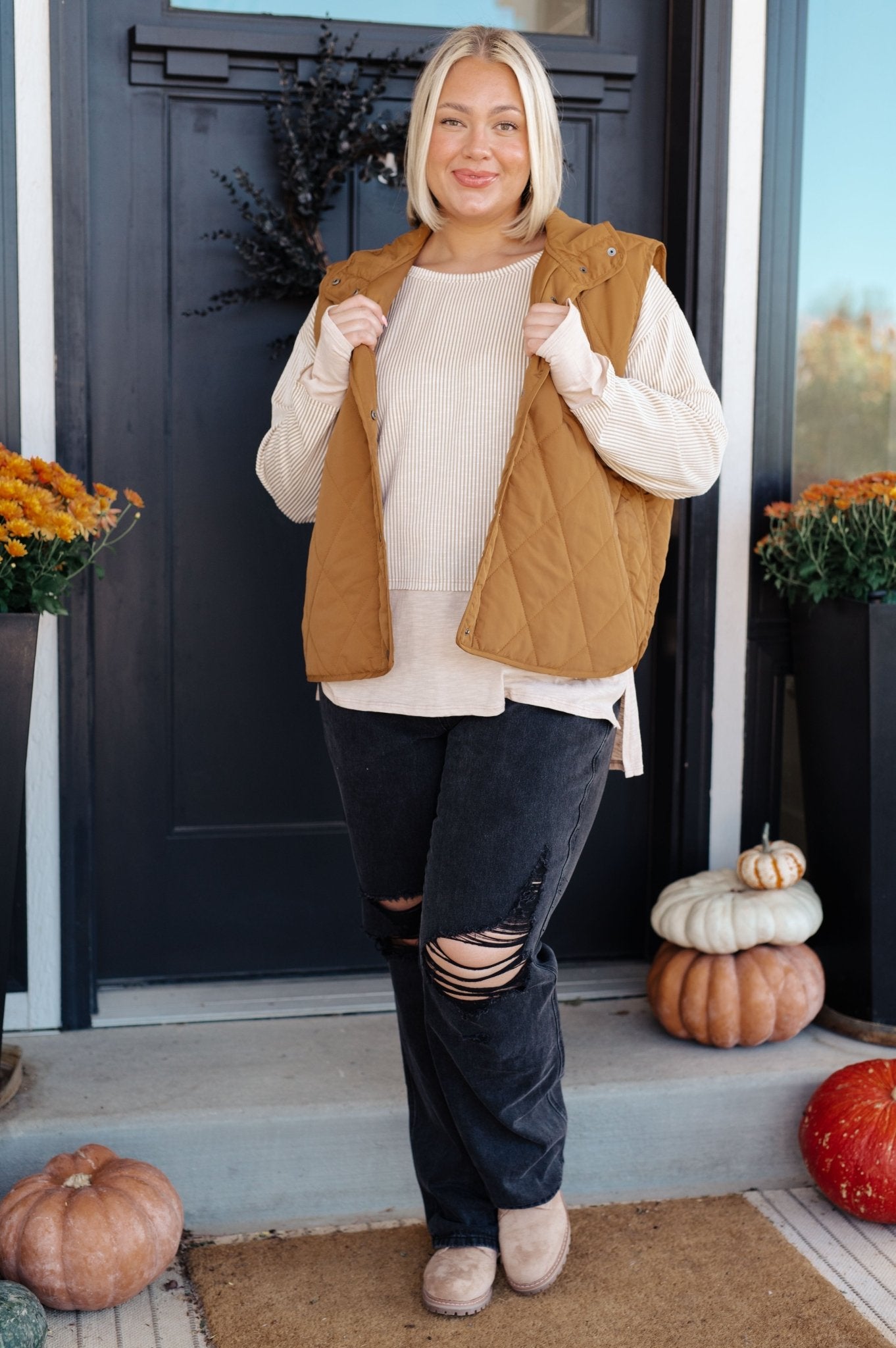 Neither Here Nor There Puffer Vest in Camel (Online Exclusive) - Uptown Boutique Ramona