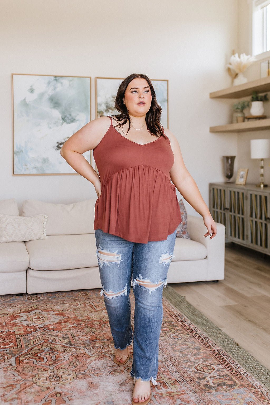 Never Not Loving V - Neck Cami in Brick (Online Exclusive) - Uptown Boutique Ramona