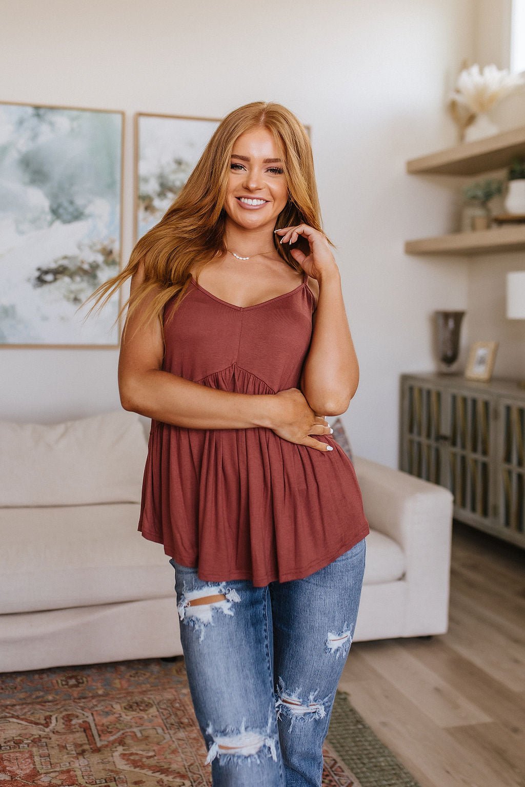 Never Not Loving V - Neck Cami in Brick (Online Exclusive) - Uptown Boutique Ramona