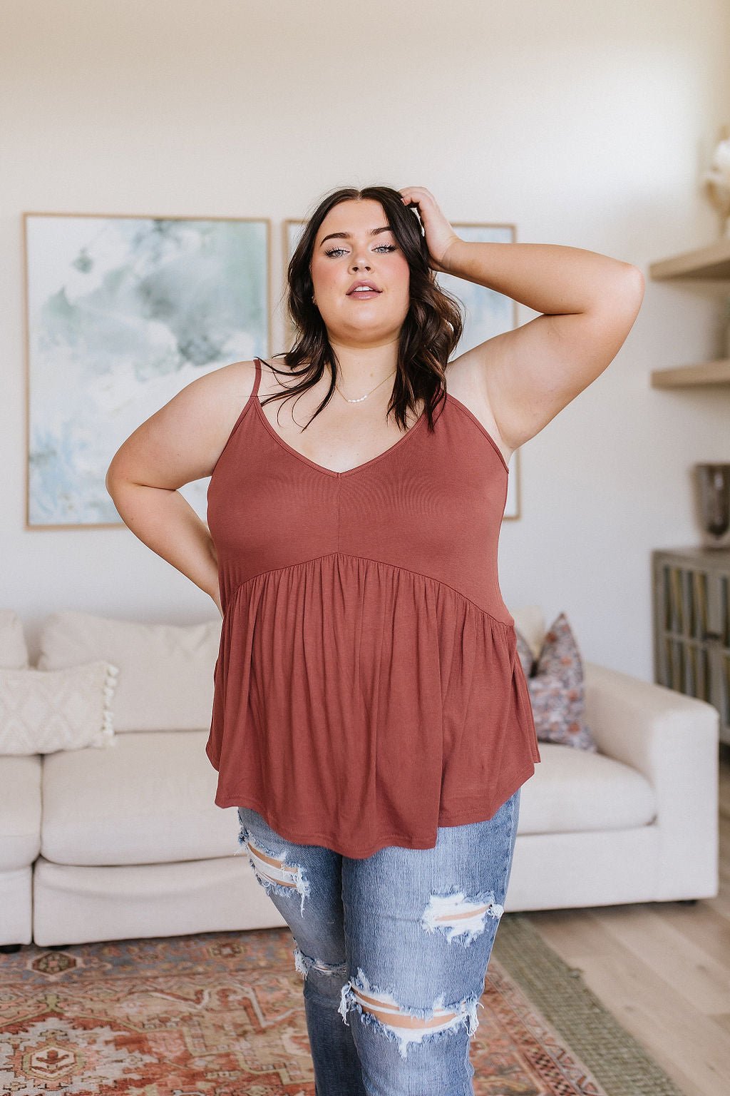 Never Not Loving V - Neck Cami in Brick (Online Exclusive) - Uptown Boutique Ramona