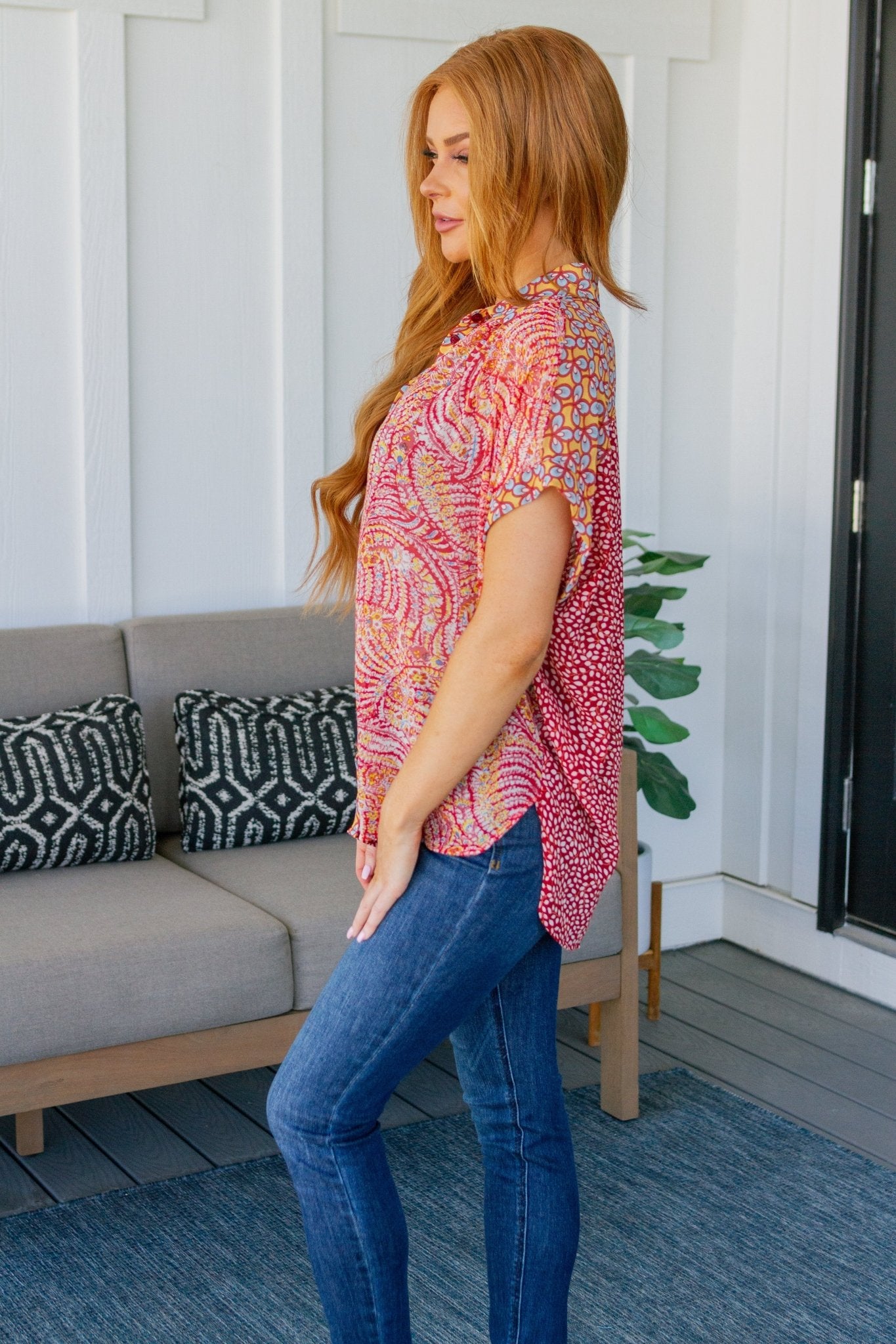 No Competition Mixed Print Button Down (Online Exclusive) - Uptown Boutique Ramona