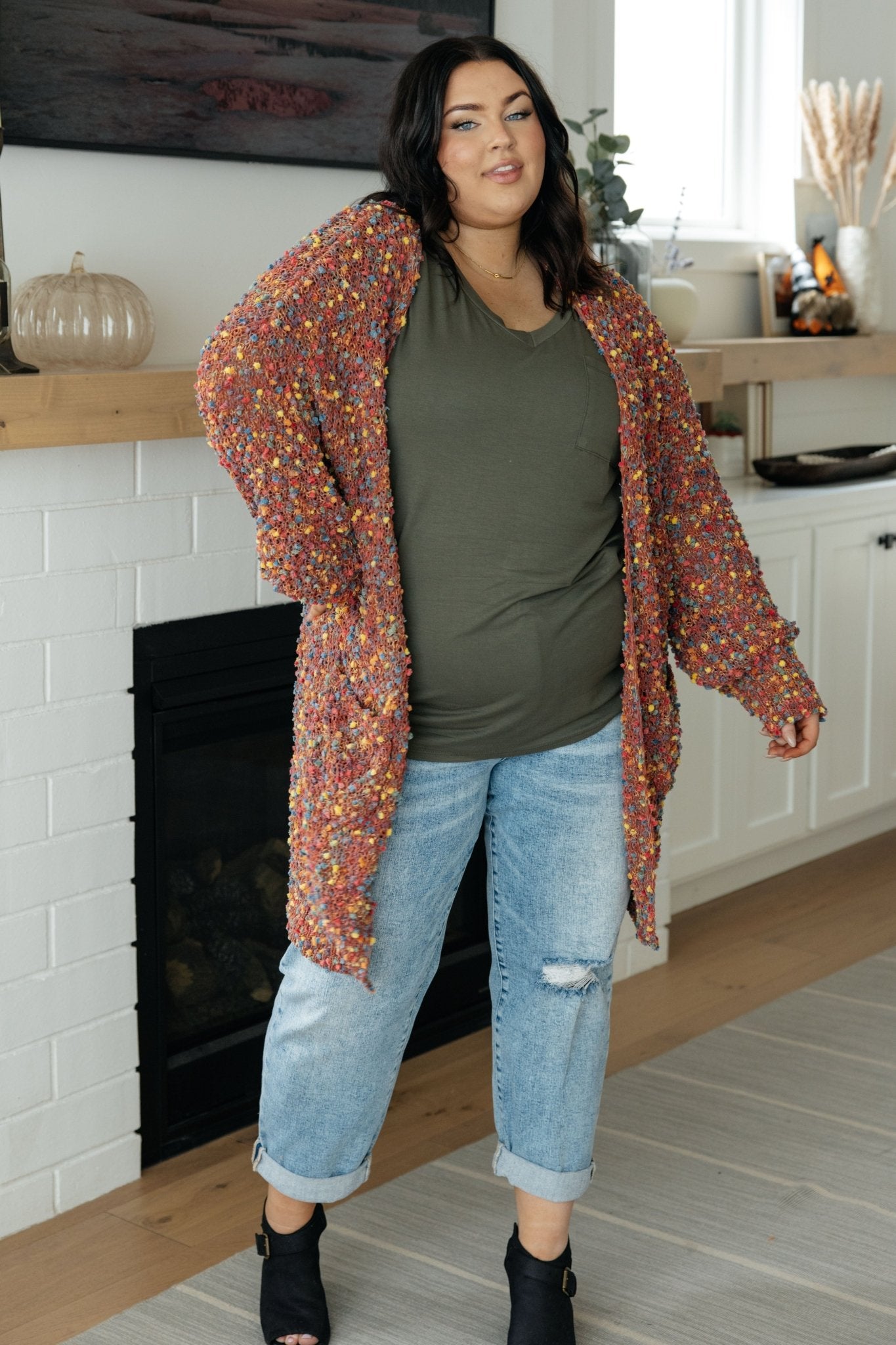 No Time Like the Present Confetti Cardigan in Rust (Online Exclusive) - Uptown Boutique Ramona