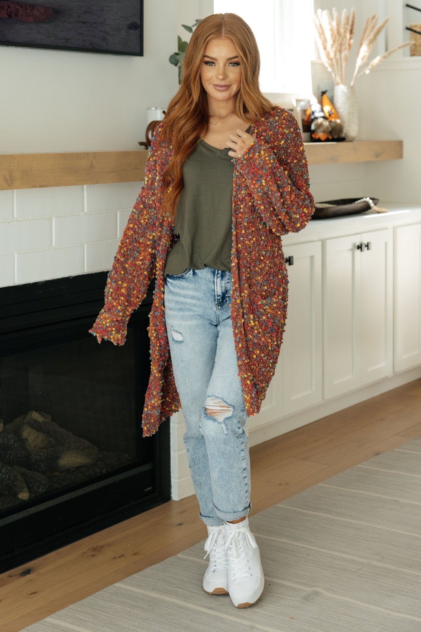 No Time Like the Present Confetti Cardigan in Rust (Online Exclusive) - Uptown Boutique Ramona