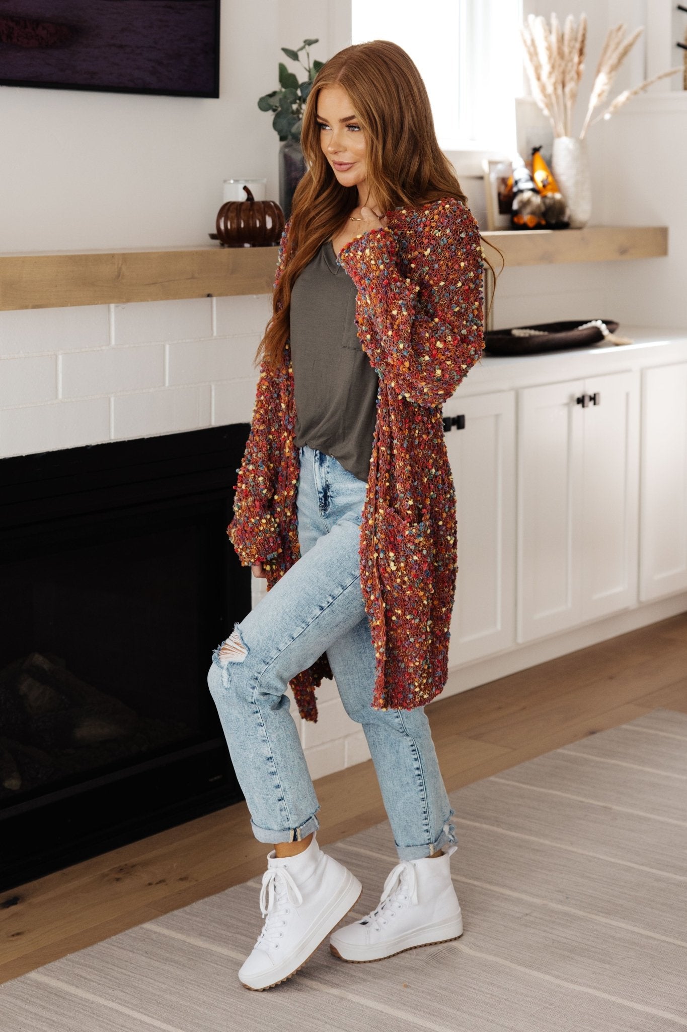 No Time Like the Present Confetti Cardigan in Rust (Online Exclusive) - Uptown Boutique Ramona