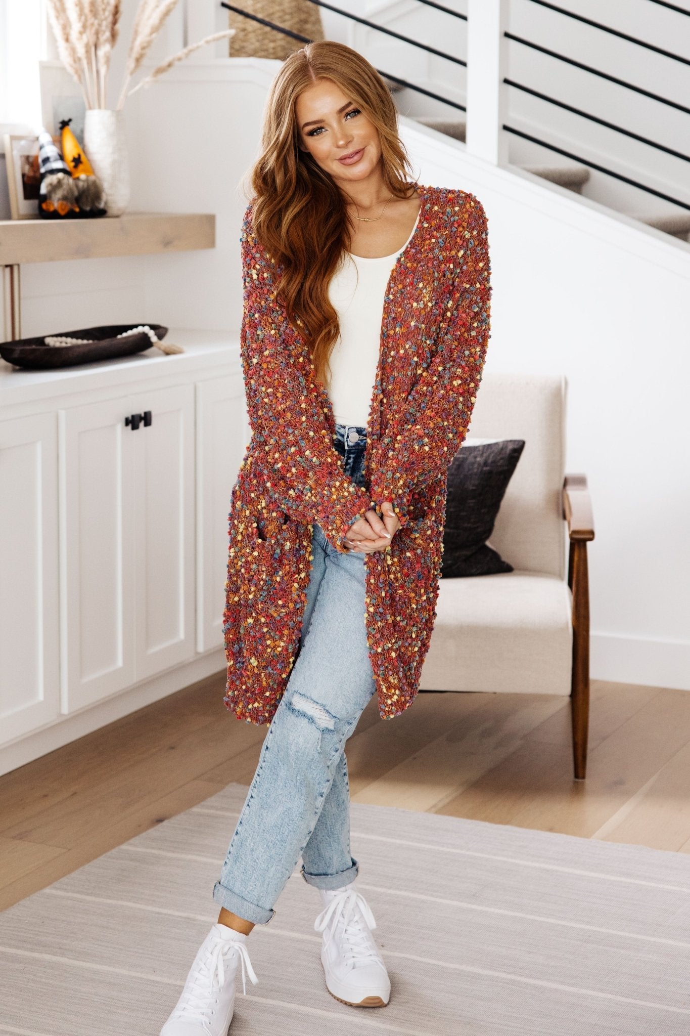 No Time Like the Present Confetti Cardigan in Rust (Online Exclusive) - Uptown Boutique Ramona