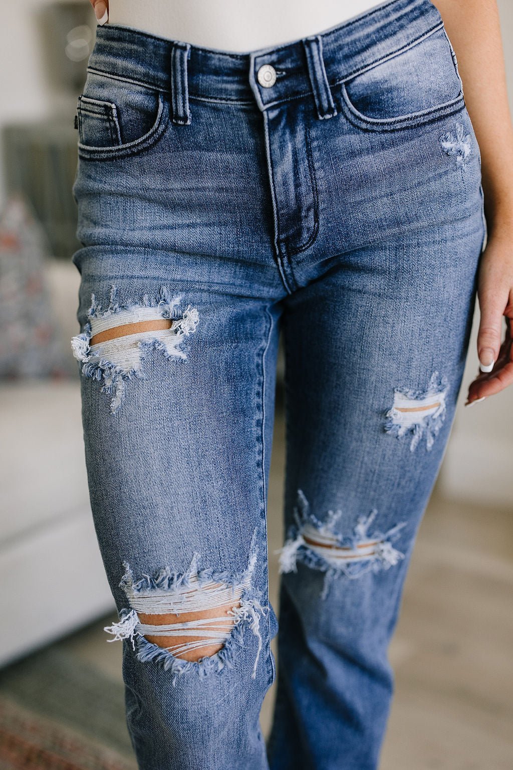O'Hara Destroyed Straight Jeans - Uptown Boutique Ramona
