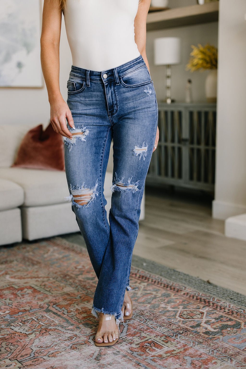 O'Hara Destroyed Straight Jeans - Uptown Boutique Ramona