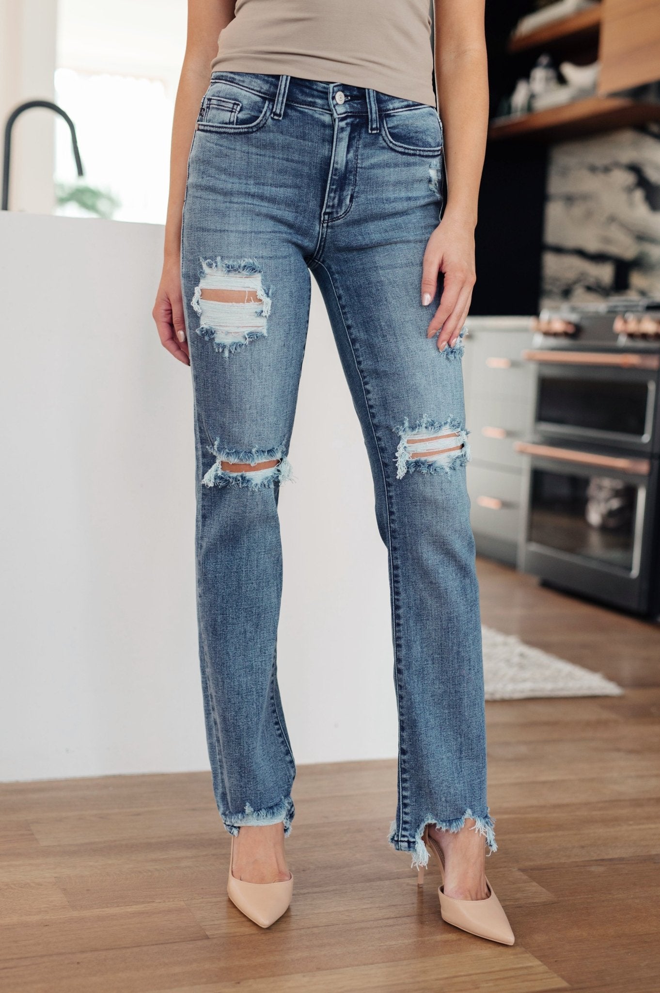 O'Hara Destroyed Straight Jeans - Uptown Boutique Ramona