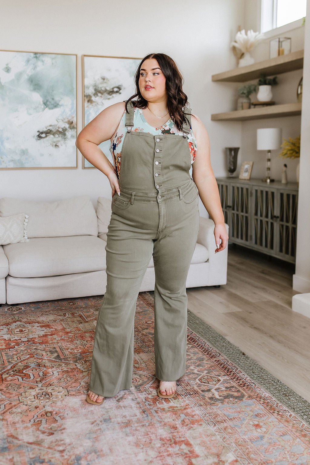 Olivia Control Top Release Hem Overalls in Olive (Online Exclusive) - Uptown Boutique Ramona