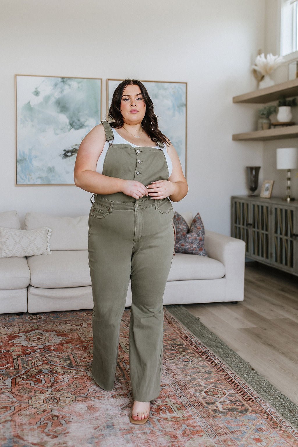 Olivia Control Top Release Hem Overalls in Olive (Online Exclusive) - Uptown Boutique Ramona