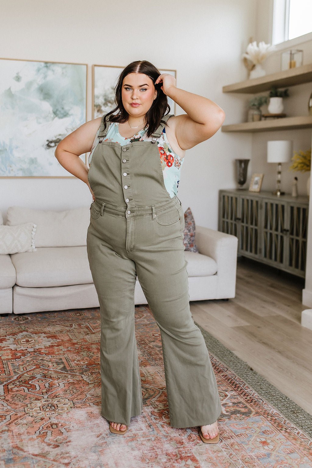 Olivia Control Top Release Hem Overalls in Olive (Online Exclusive) - Uptown Boutique Ramona