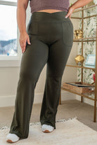 On the Move V Front Flare Leggings in Olive (Online Exclusive) - Uptown Boutique Ramona