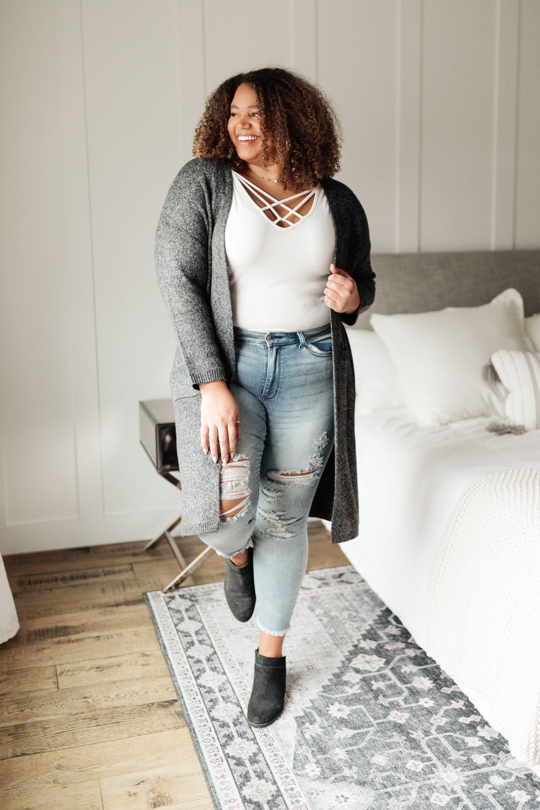 One Of The Girls Cardi In Charcoal (Online Exclusive) - Uptown Boutique Ramona