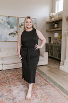 Out on the Town Tie Detail Midi Dress in Charcoal (Online Exclusive) - Uptown Boutique Ramona