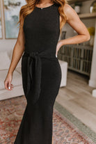 Out on the Town Tie Detail Midi Dress in Charcoal (Online Exclusive) - Uptown Boutique Ramona