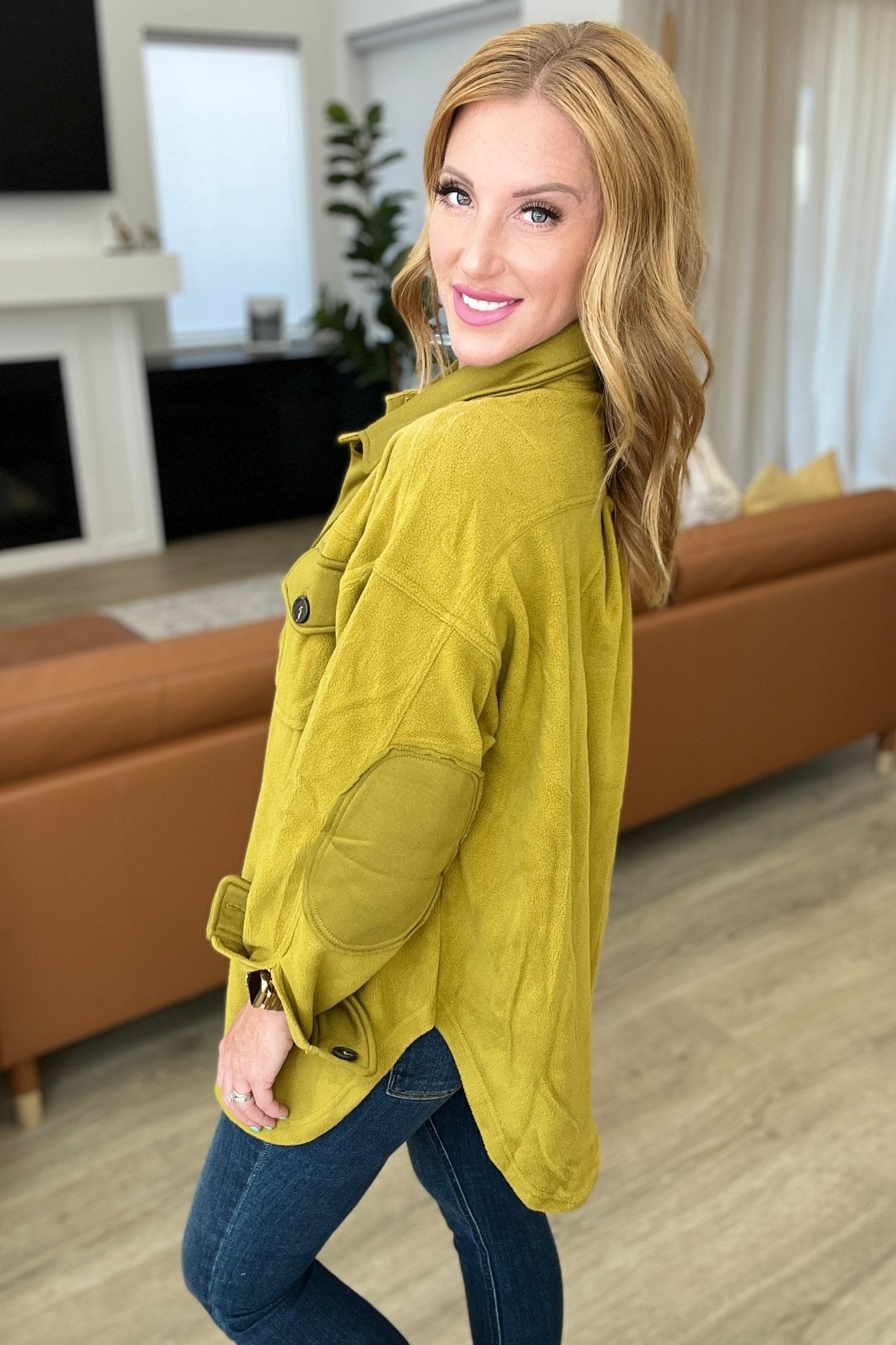 Oversized Basic Fleece Shacket in Olive Mustard (Online Exclusive) - Uptown Boutique Ramona