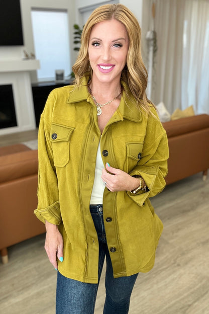 Oversized Basic Fleece Shacket in Olive Mustard (Online Exclusive) - Uptown Boutique Ramona