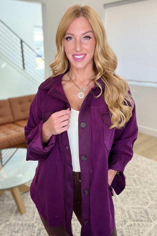 Oversized Basic Fleece Shacket in Plum (Online Exclusive) - Uptown Boutique Ramona