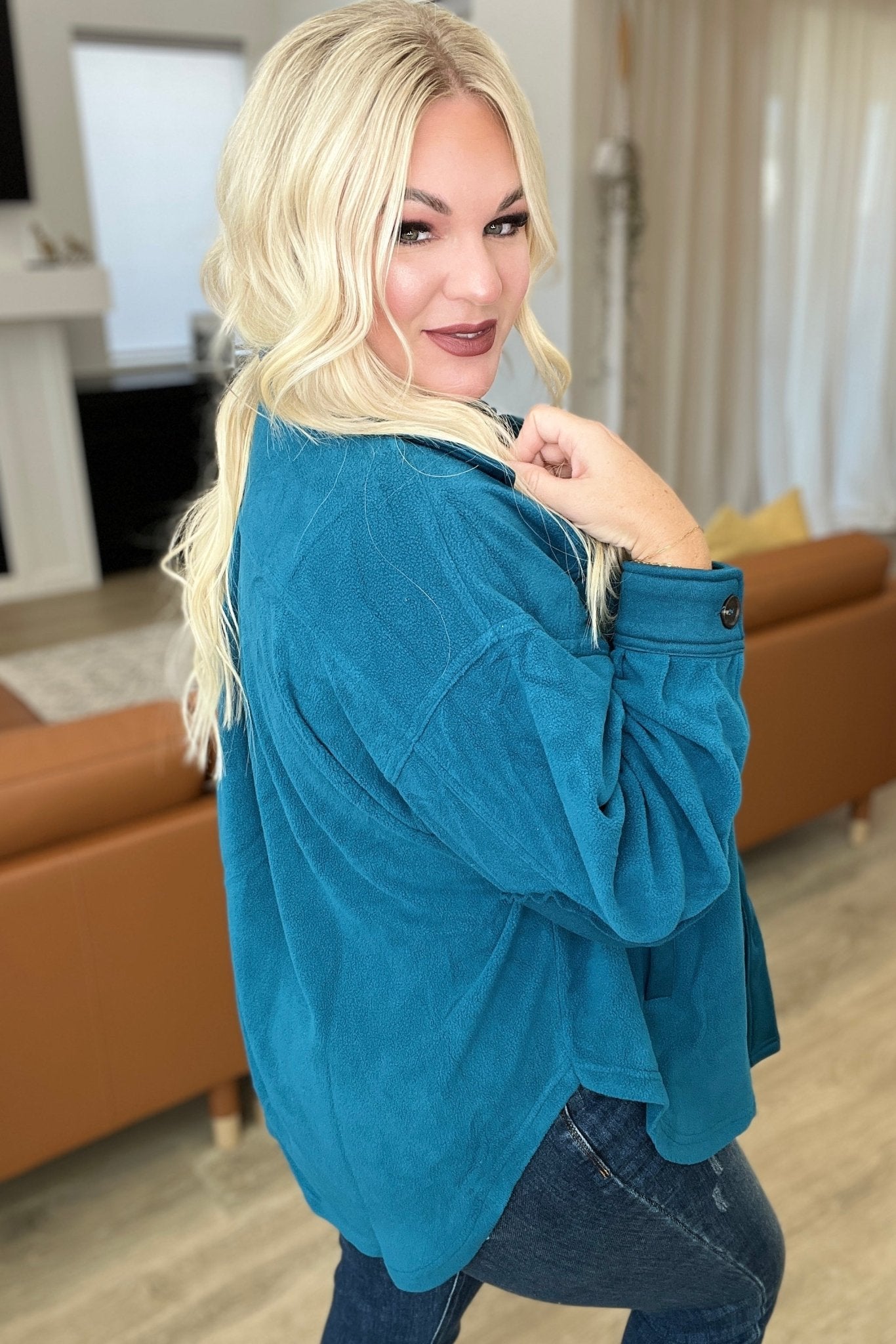 Oversized Basic Fleece Shacket in Teal (Online Exclusive) - Uptown Boutique Ramona