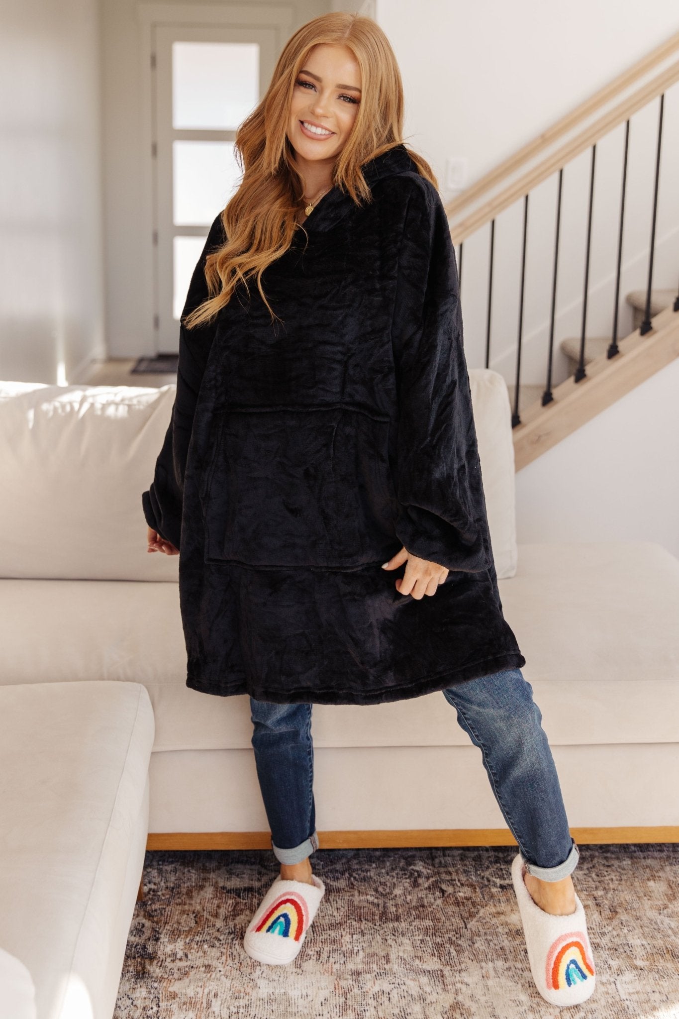 Oversized Velour Blanket Hoodie in Black (Online Exclusive) - Uptown Boutique Ramona