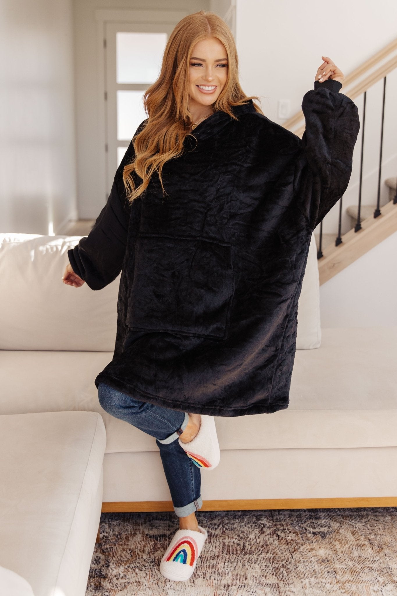 Oversized Velour Blanket Hoodie in Black (Online Exclusive) - Uptown Boutique Ramona