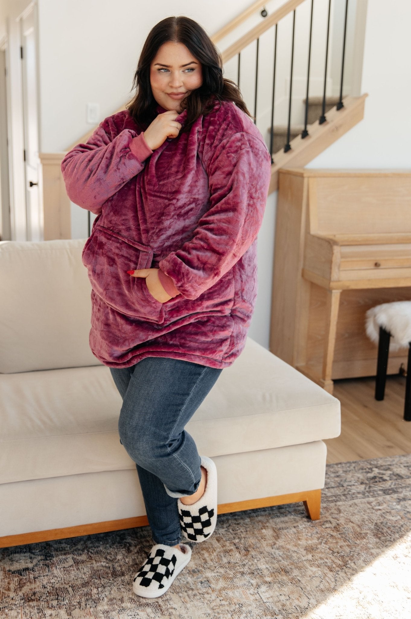 Oversized Velour Blanket Hoodie in Purple (Online Exclusive) - Uptown Boutique Ramona