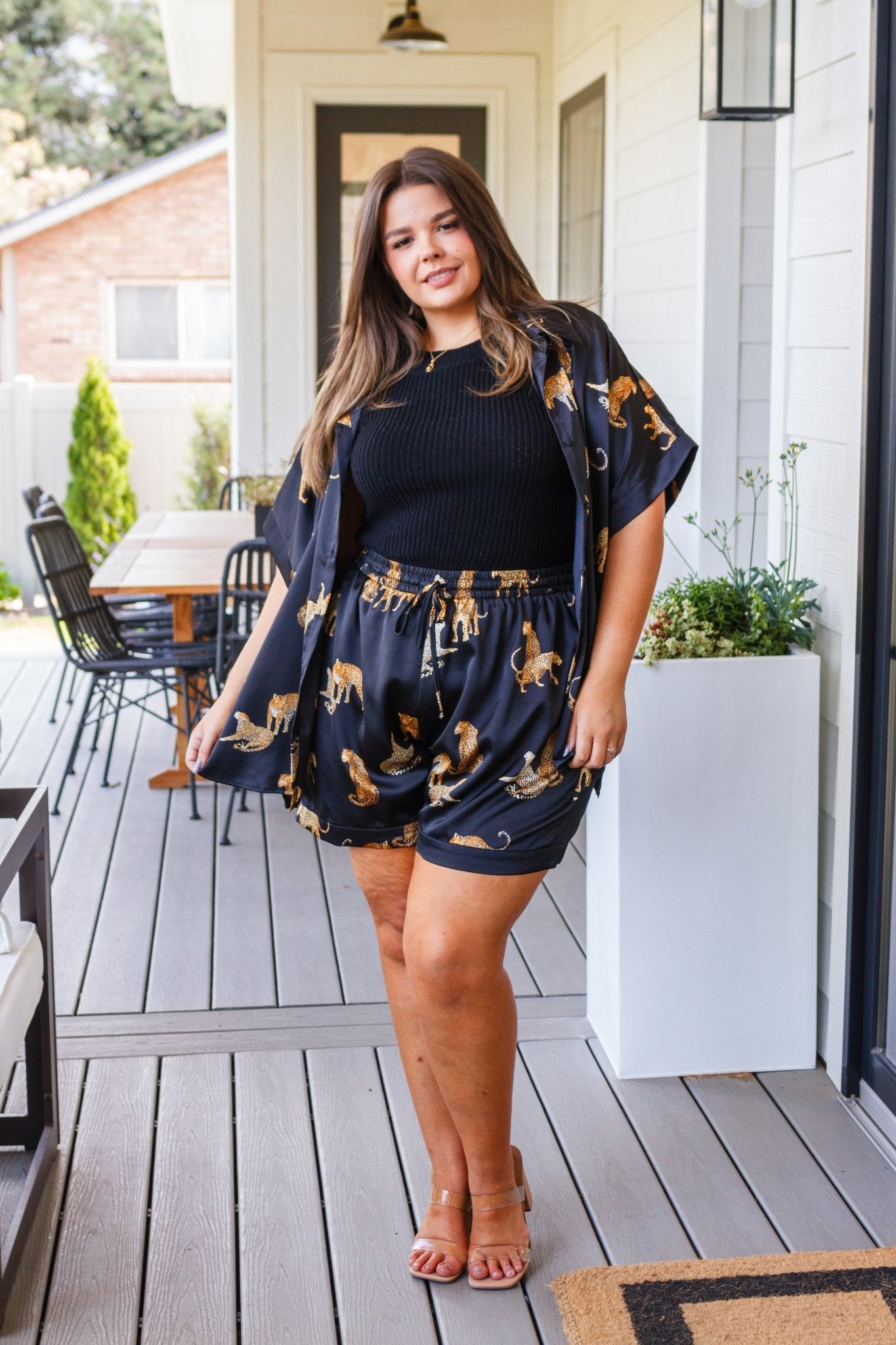 Party Animal Leopard Print Satin Set in Black (Online Exclusive) - Uptown Boutique Ramona