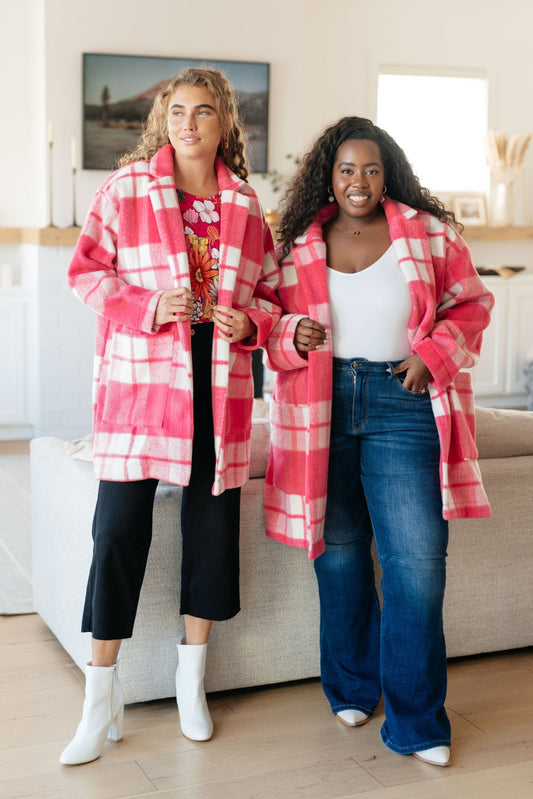 Passion in Plaid Coat in Pink (Online Exclusive) - Uptown Boutique Ramona