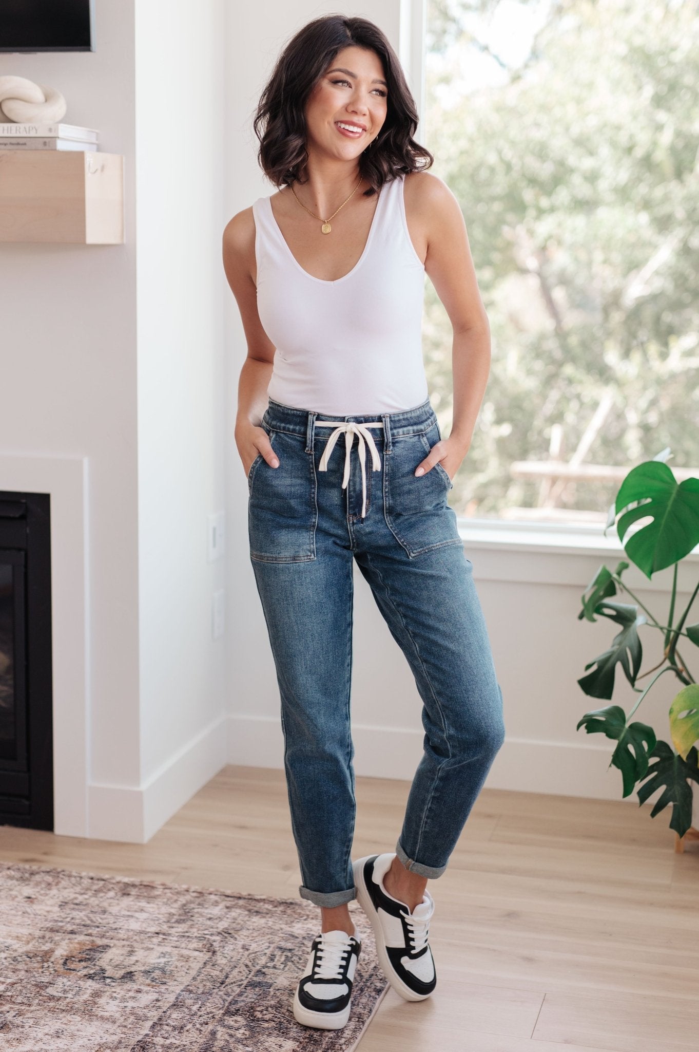 Payton Pull On Denim Joggers in Medium Wash (Online Exclusive) - Uptown Boutique Ramona