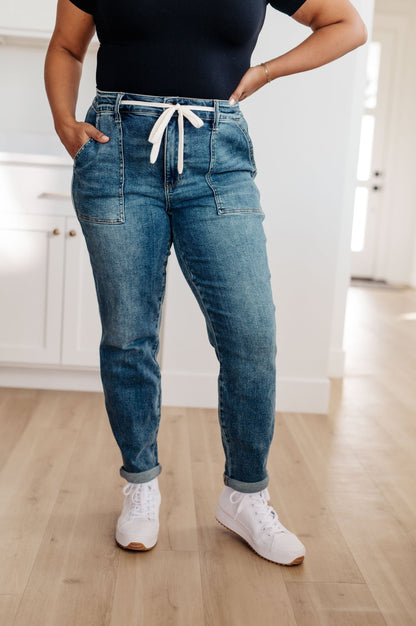 Payton Pull On Denim Joggers in Medium Wash (Online Exclusive) - Uptown Boutique Ramona