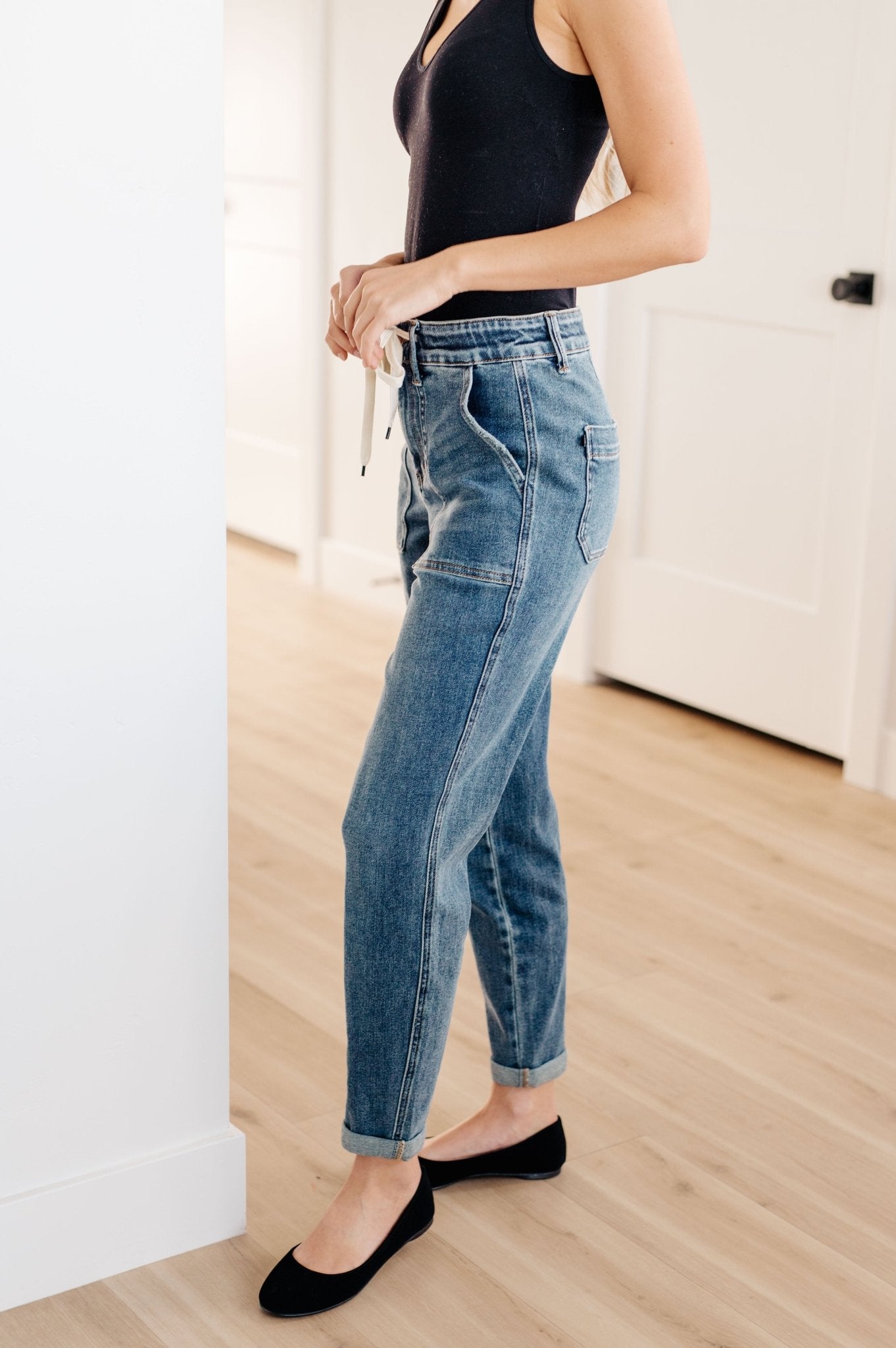 Payton Pull On Denim Joggers in Medium Wash (Online Exclusive) - Uptown Boutique Ramona