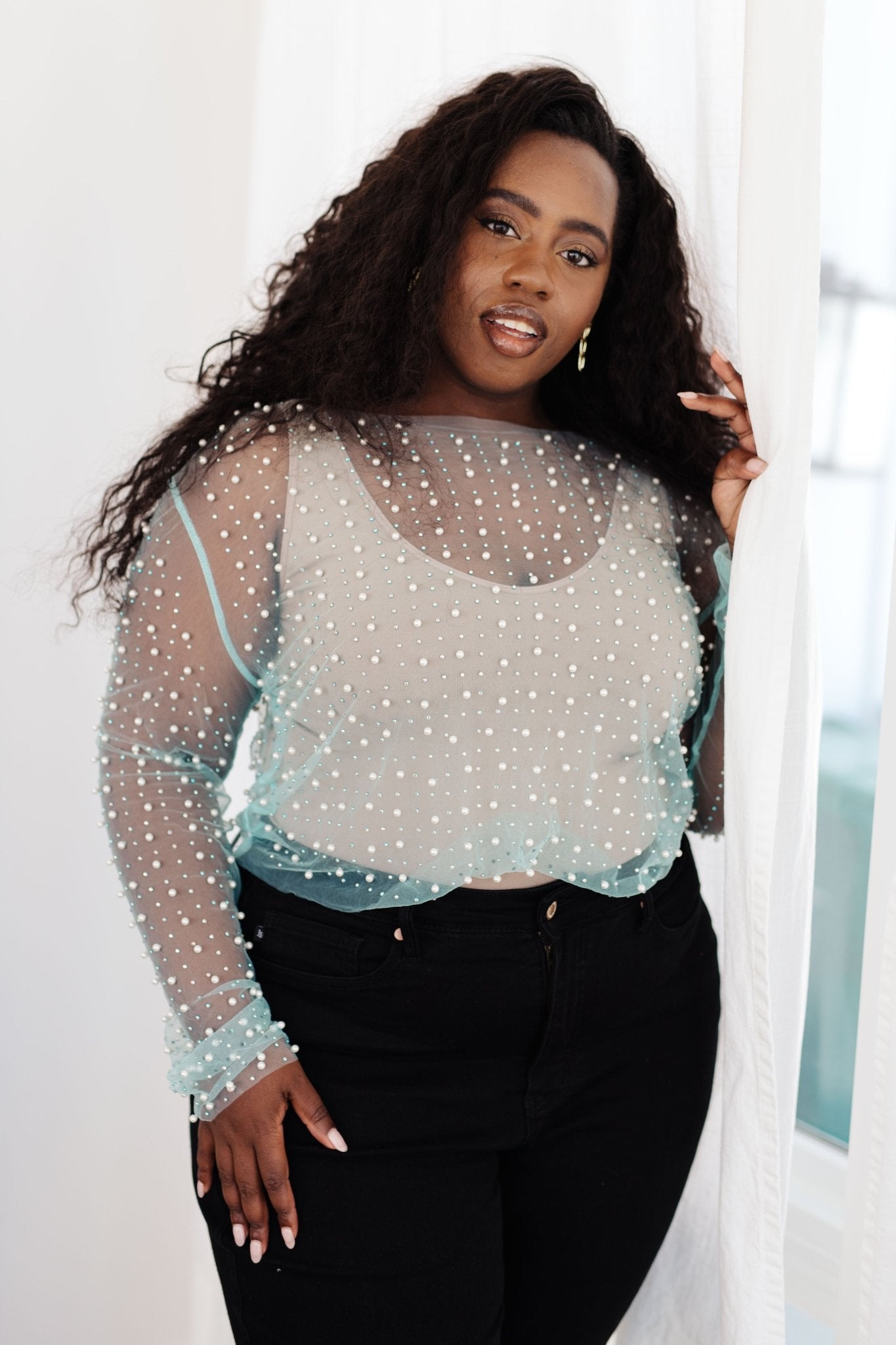 Pearl Diver Layering Top in Light Cyan (Online Exclusive) - Uptown Boutique Ramona