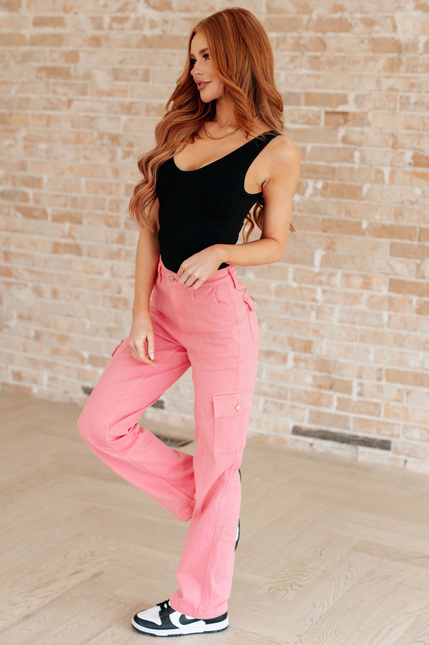 Peggy High Rise Cargo Straight Jeans in Pink (Online Exclusive) - Uptown Boutique Ramona