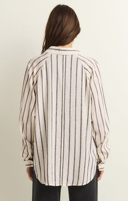 PERFECT LINEN STRIPE TOP - Uptown Boutique Ramona